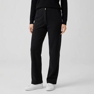 St John Sport Marie Gray Black Cotton Knit Straight Leg Trousers Pants Size 10